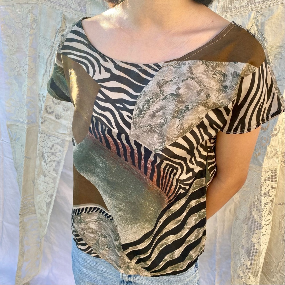 Vintage Animal Print Cap Sleeve Top